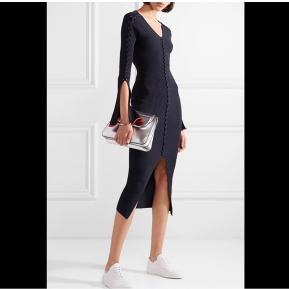 OPENING CEREMONY ~ Blue Ribbed Knit Criss-Cross Dress ~ And Those Sleeves! ~ S - Picture 5 of 11